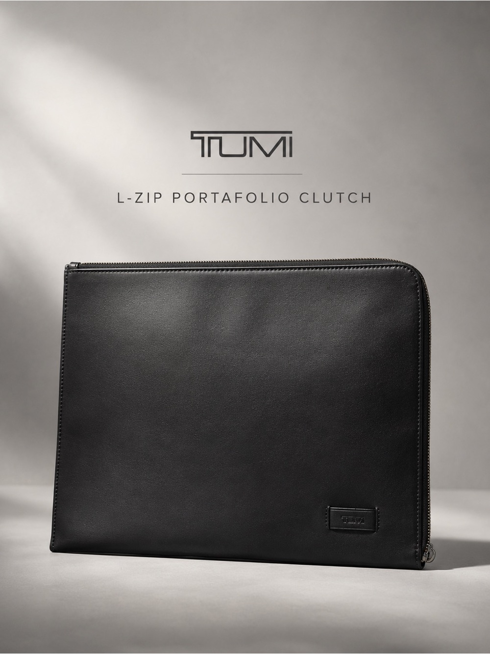 TUMI Black Leather L-Zip Portfolio Clutch Document Case